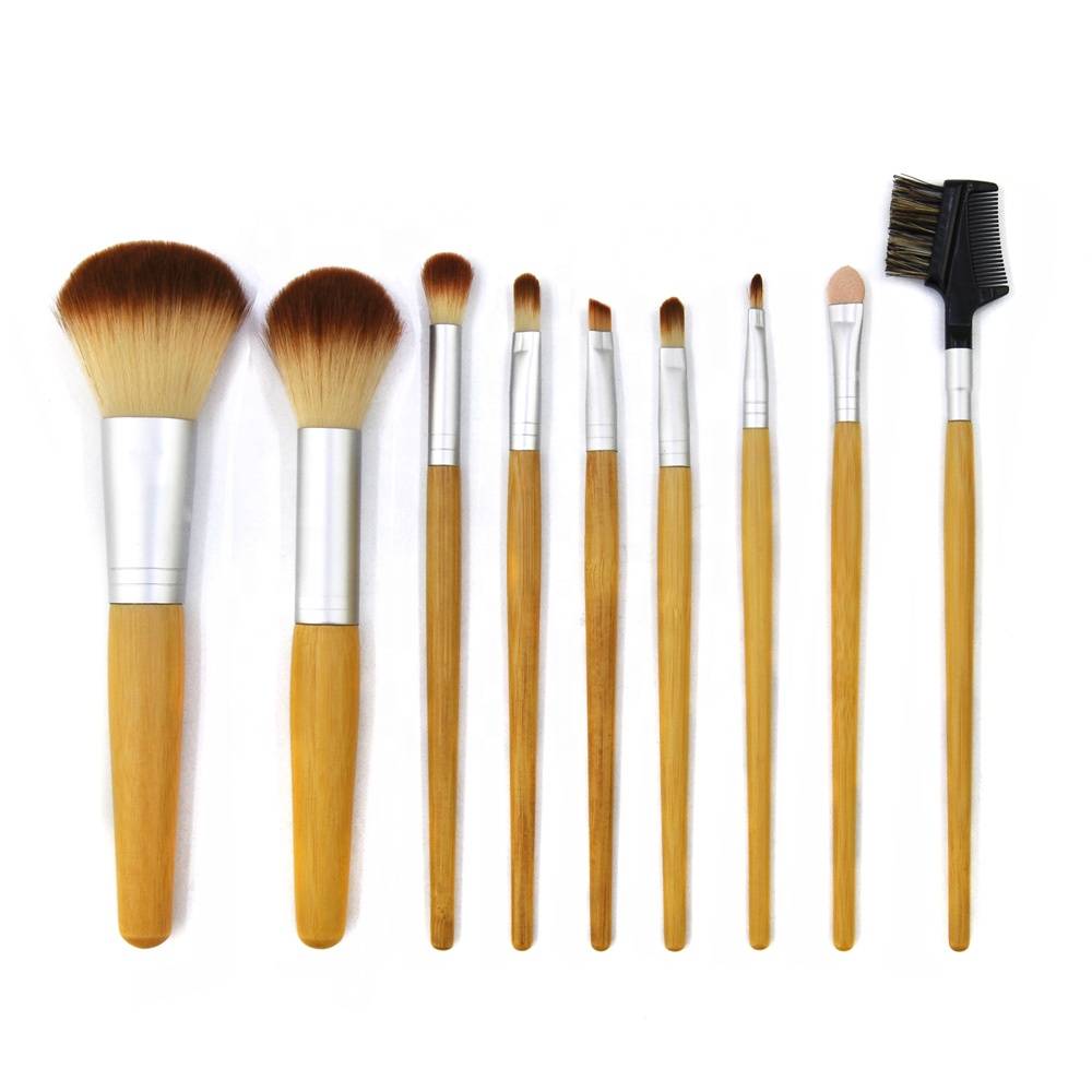 Vegan NATURAL bamboo make up brush set 9piece wholesale eyelash brush