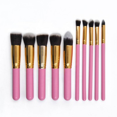 Good quality 10 pieces custom make up brush wooden handle Kabuki OEM cheap makeup brushes