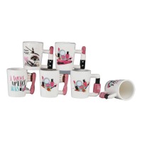 Custom ceramic makeup mug coffee cup with brush lipstick handle