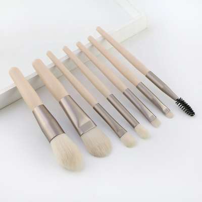 Travel size top quality soft hair 7pcs wooden short makeup brush set